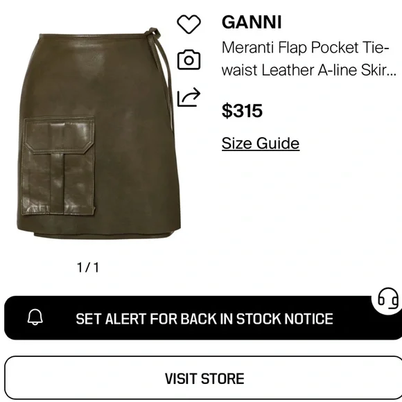 š„š GANNI Lamb leather meranti utility leather wrap skirt with Pocket SIZE 2 - Picture 2 of 12